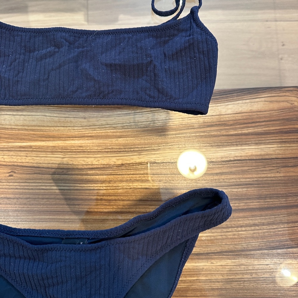 Triangl Ribbed Bikini In Navy - Picture 2 of 6
